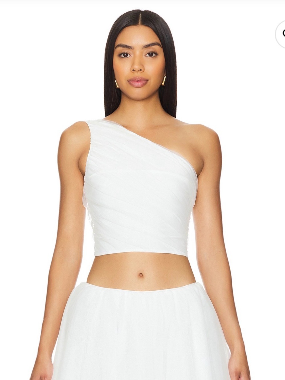 Revolve MAJORELLE White One-Shoulder Tulle Crop Top